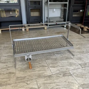 Sistema de cadenas inoxidable para barbacoa de obra con parrilla recoge-grasas